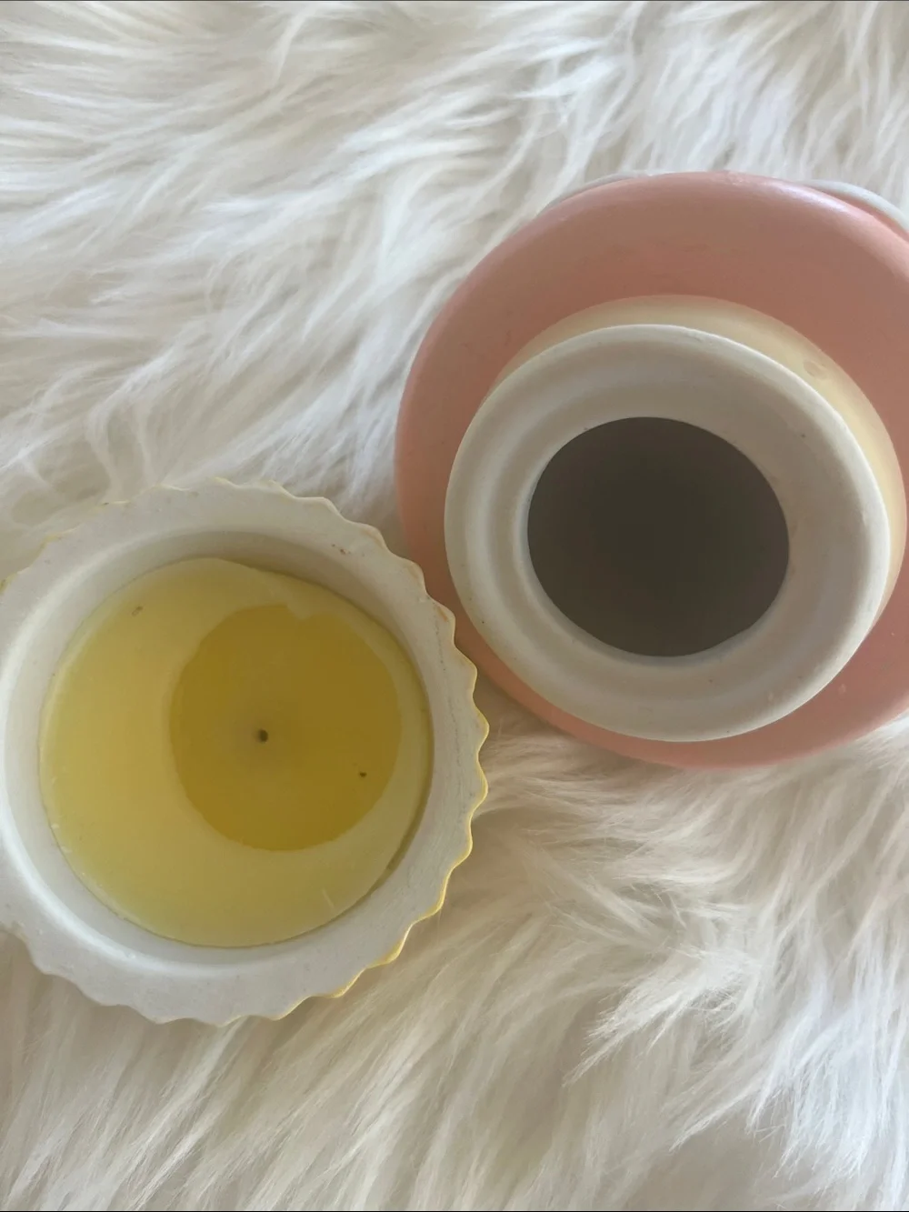 Cupcake decorative candle with White, Pink & Yellow Design
